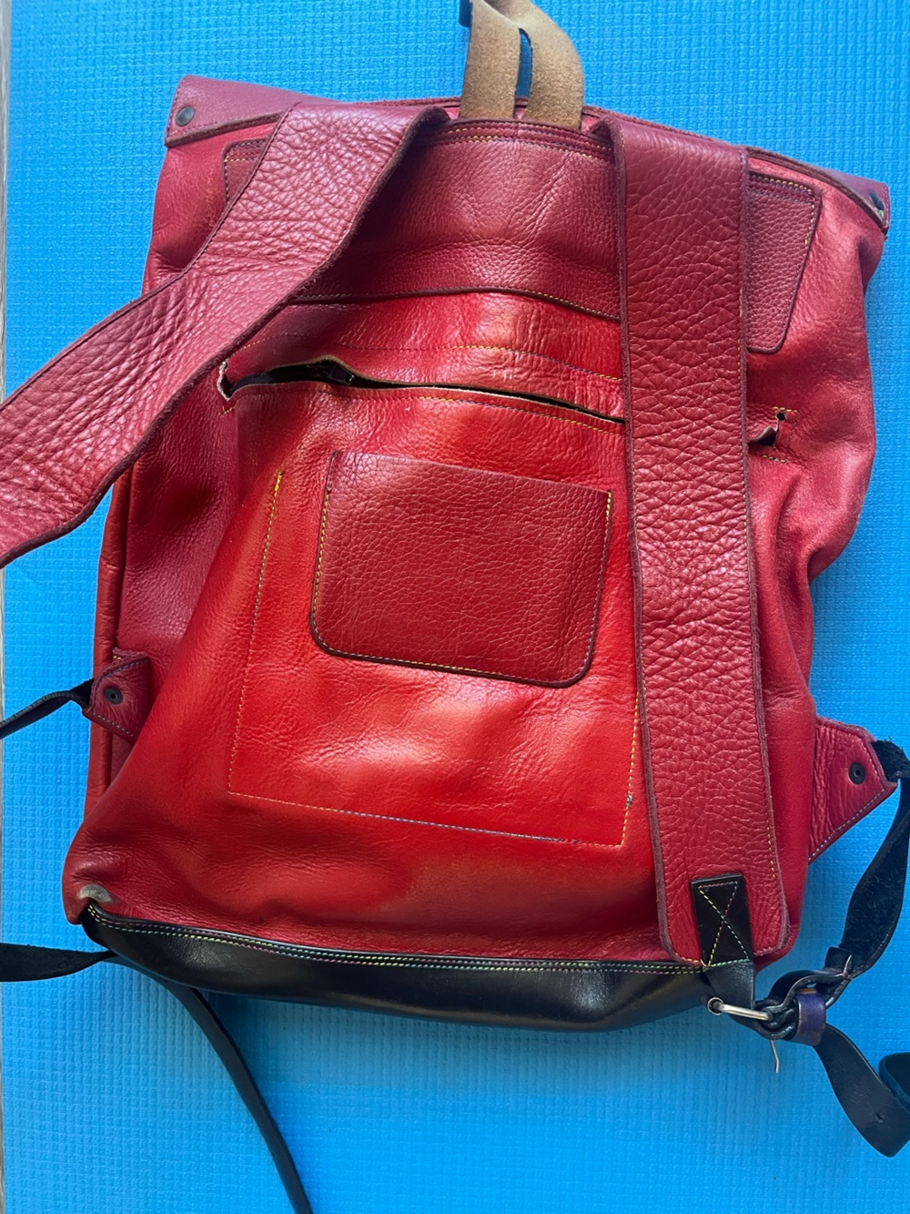 Red Leather Backpack Rucksack (handmade) - Picture 5 of 6
